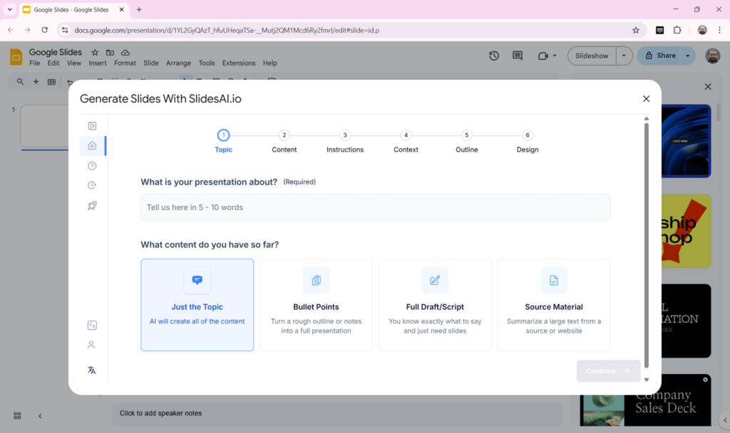 SlidesAI in Google Slides