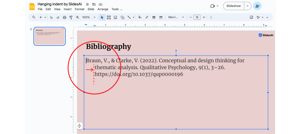 Hanging indent in Google Slides