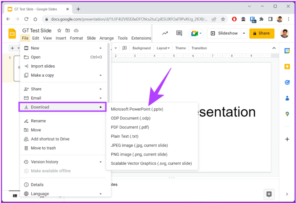 Choose the ‘Microsoft PowerPoint (.pptx)’ option