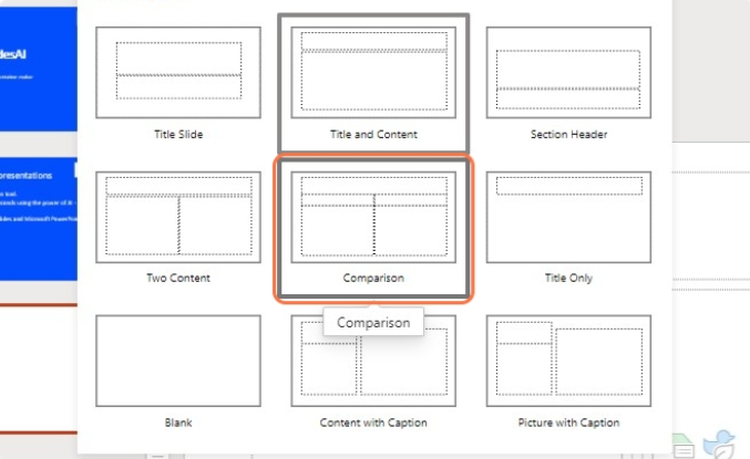 Go to the “Layout” and select the “Comparison” template