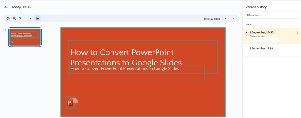 Google slides Version History