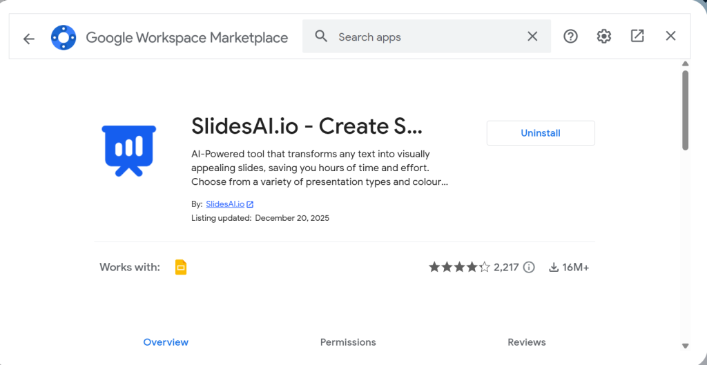 Download SlidesAI add on for Google Slides