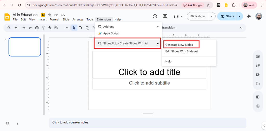 Generate new presentation in Google Slides
