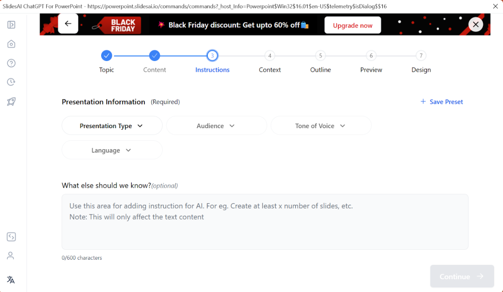 Select the presentation type