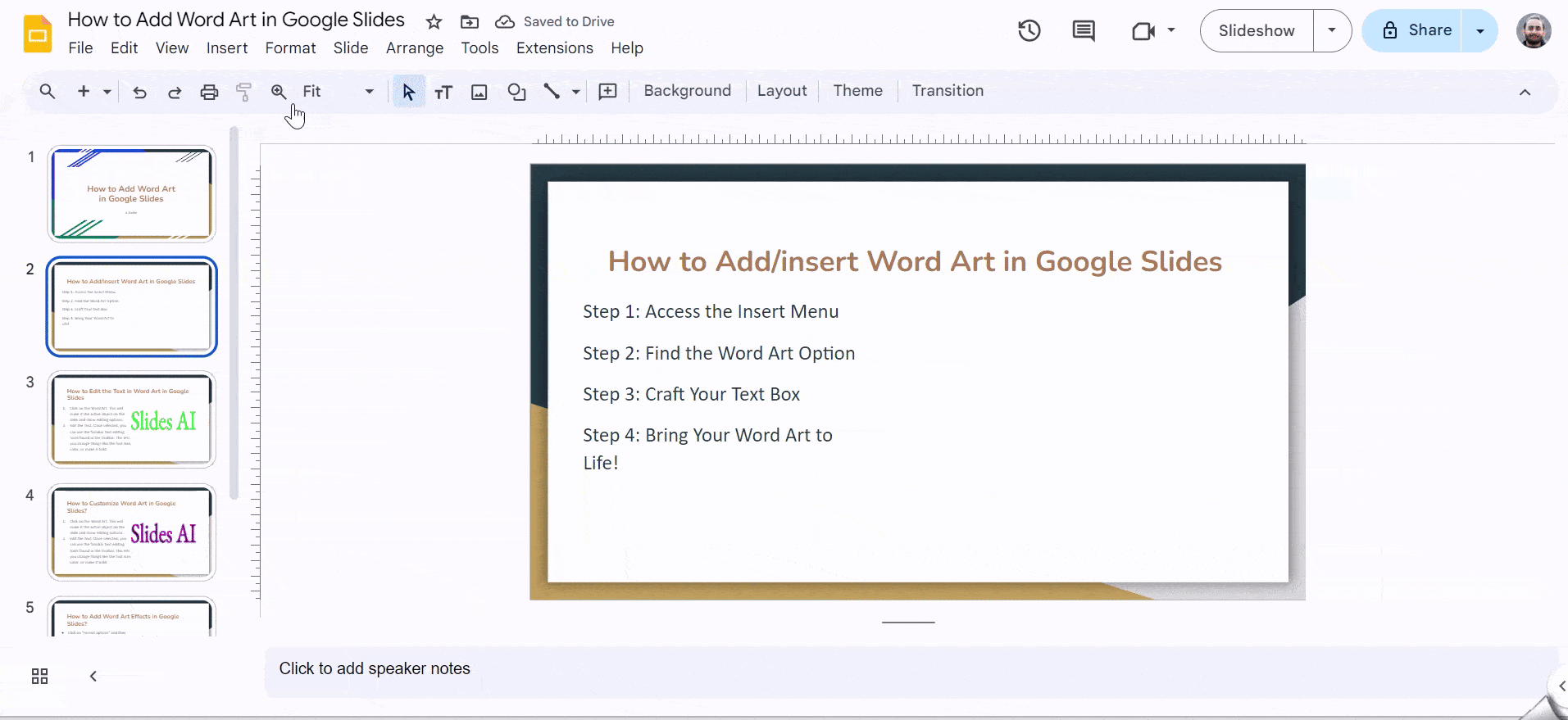 How to Add Word Art in Google Slides