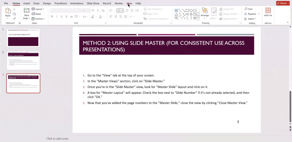 Method 2 Using Slide Master (For Consistent Use Across Presentations)