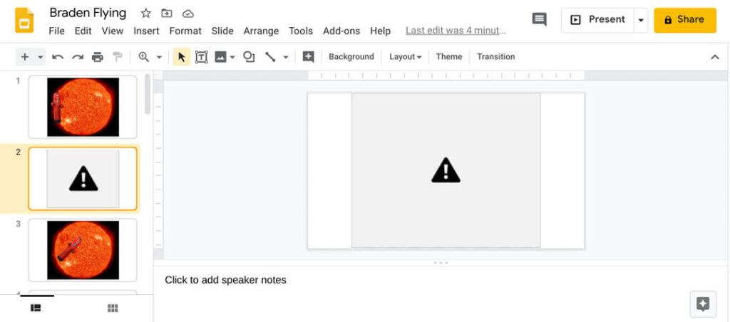 Google slides error rendering shape