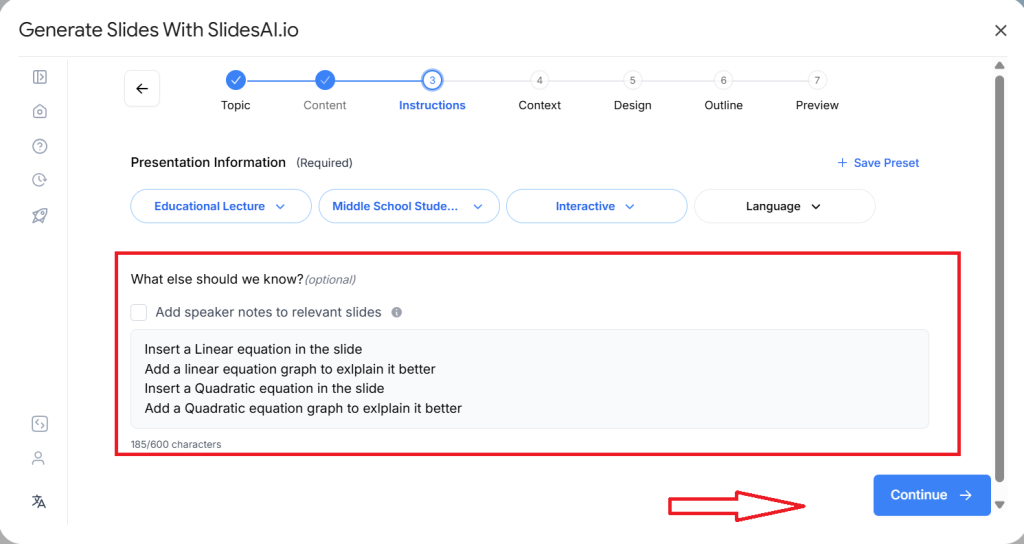 Add instruction to add equation