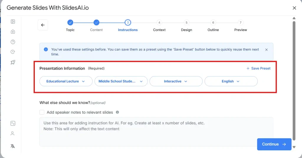 Choose presentation type