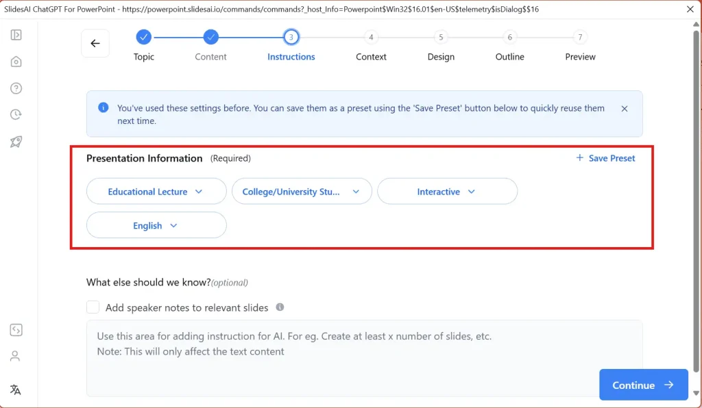 Choose presentation type for equation presentation