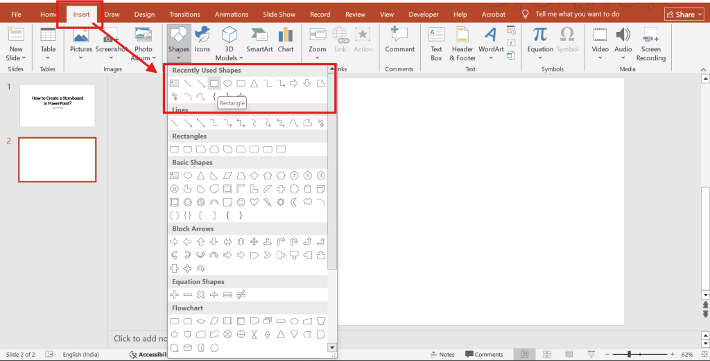 Insert shapes for scenes