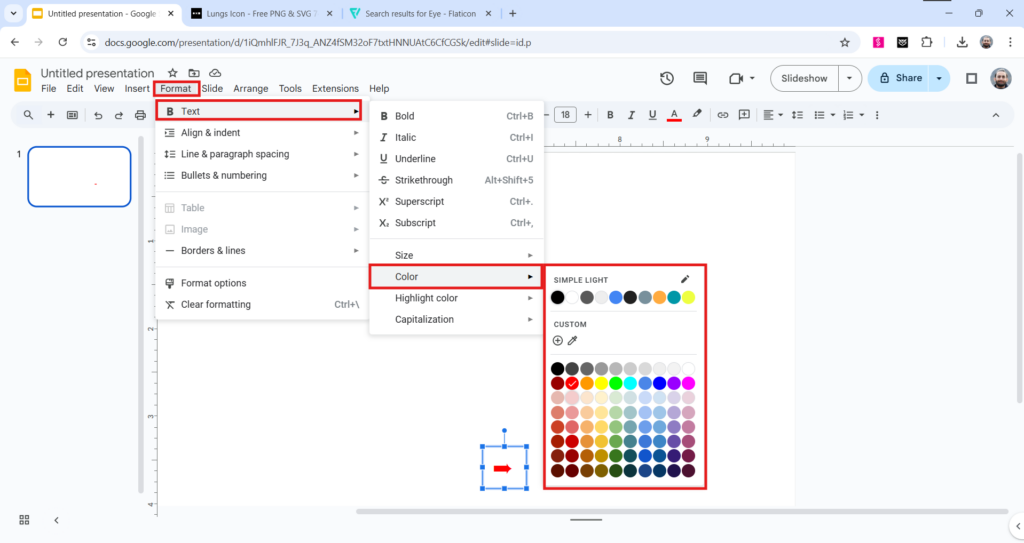 change the color of the symbol in google slides