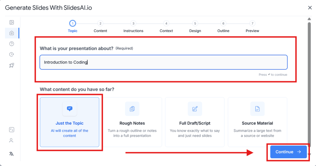 Enter the presentation topic