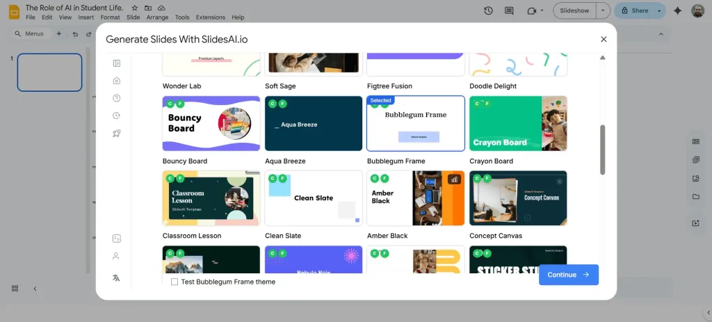 Select the template for your presentation