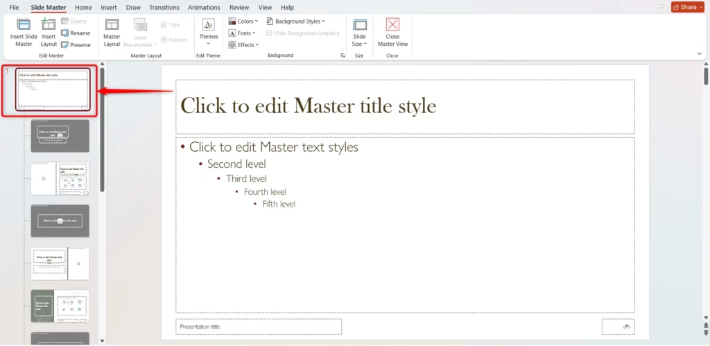 Select the Main Slide Master