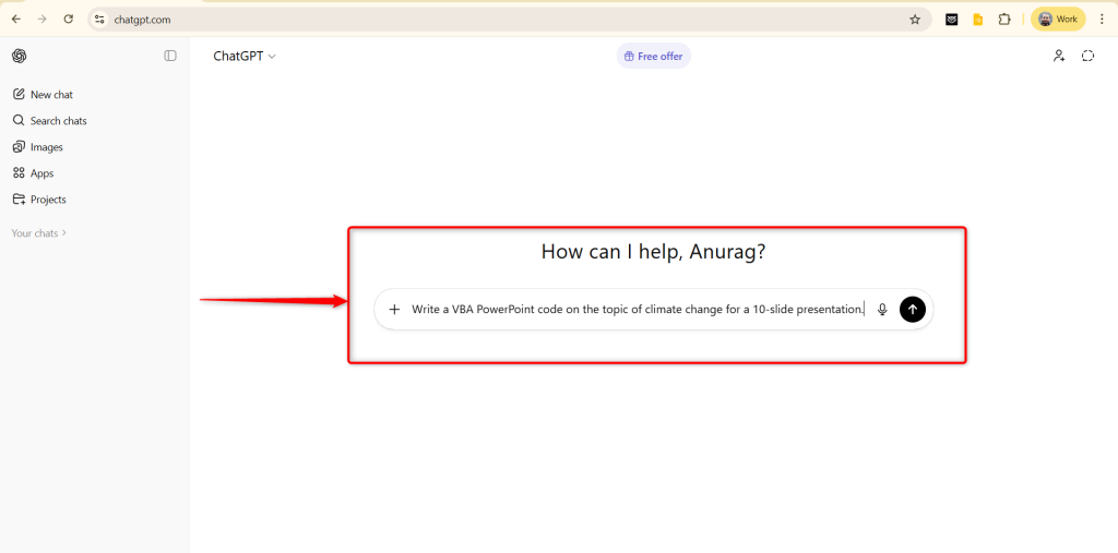 Ask ChatGPT for a VBA Script