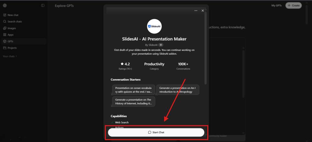 Find SlidesAI & Start a Conversation