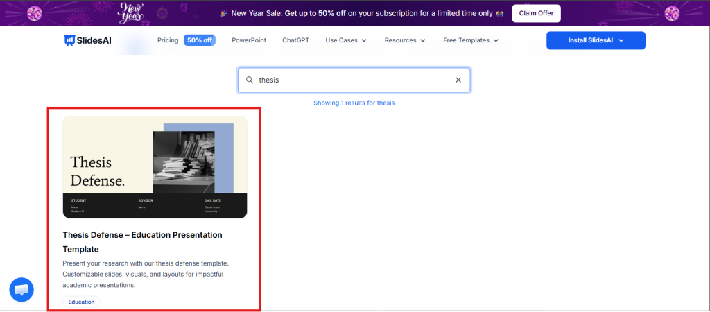Search for a Thesis Defence Template