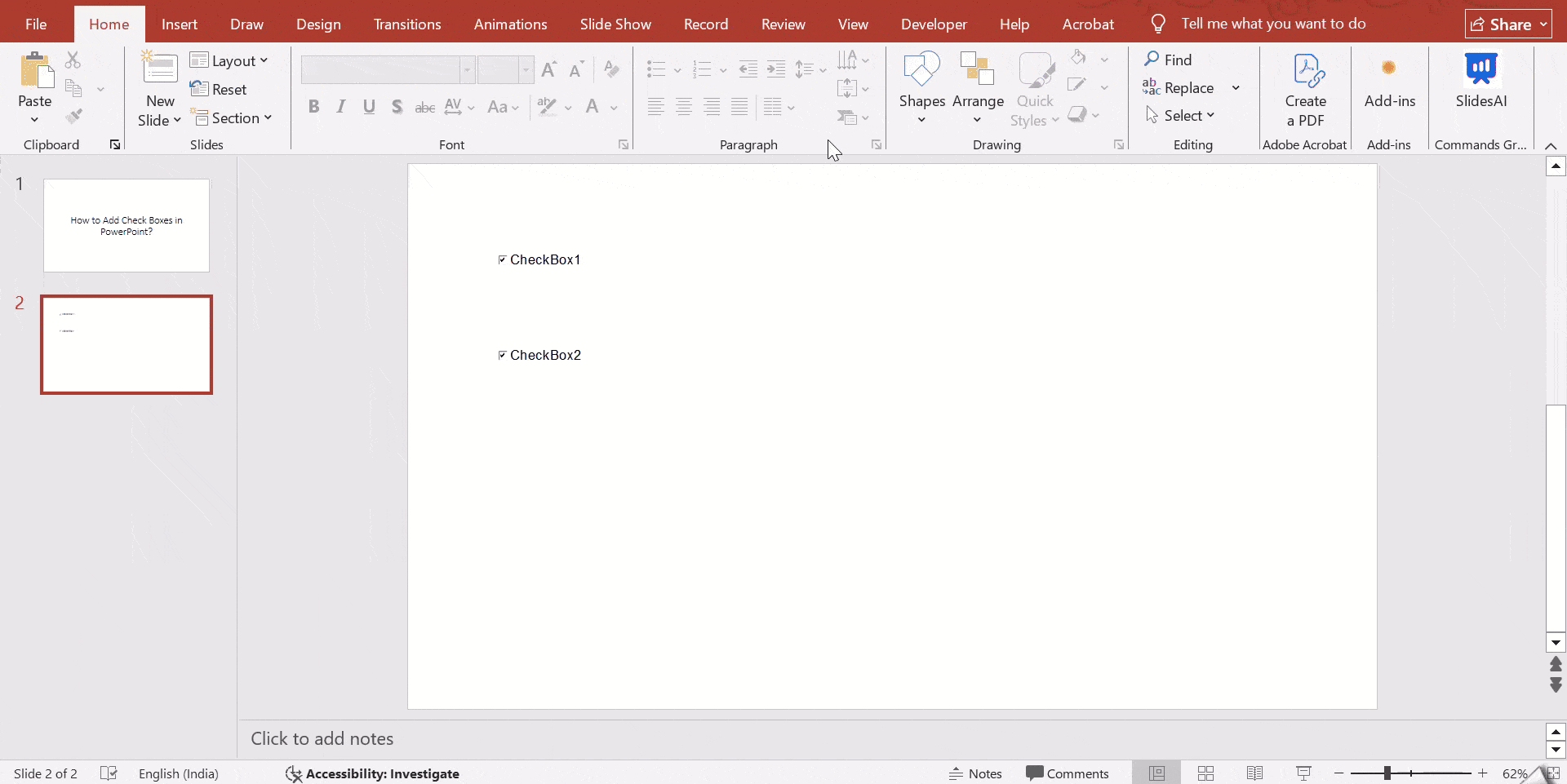Insert checkboxes to multiple slides