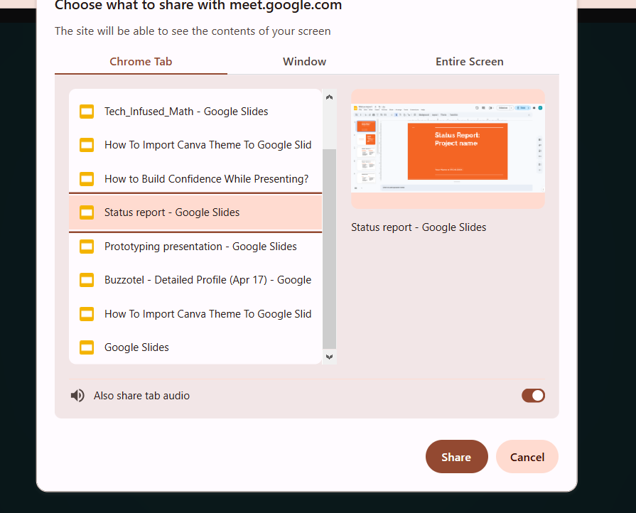 Select the browser tab where your Google Slides presentation is open