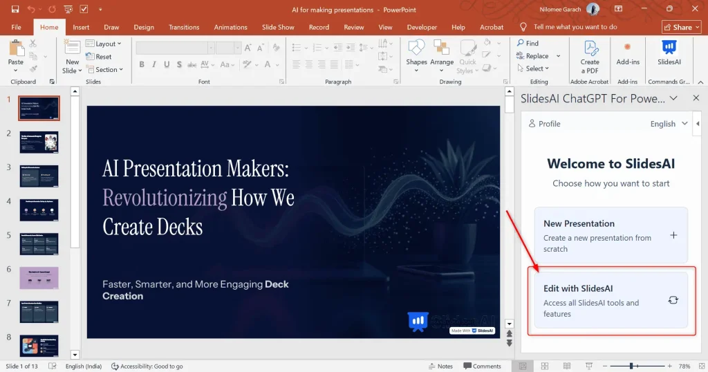 Open the Add-ins menu and click SlidesAI.