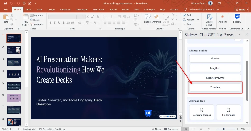 Translate option in PPT