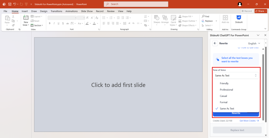 Step 2 Select the desired tone from the dropdown menu.