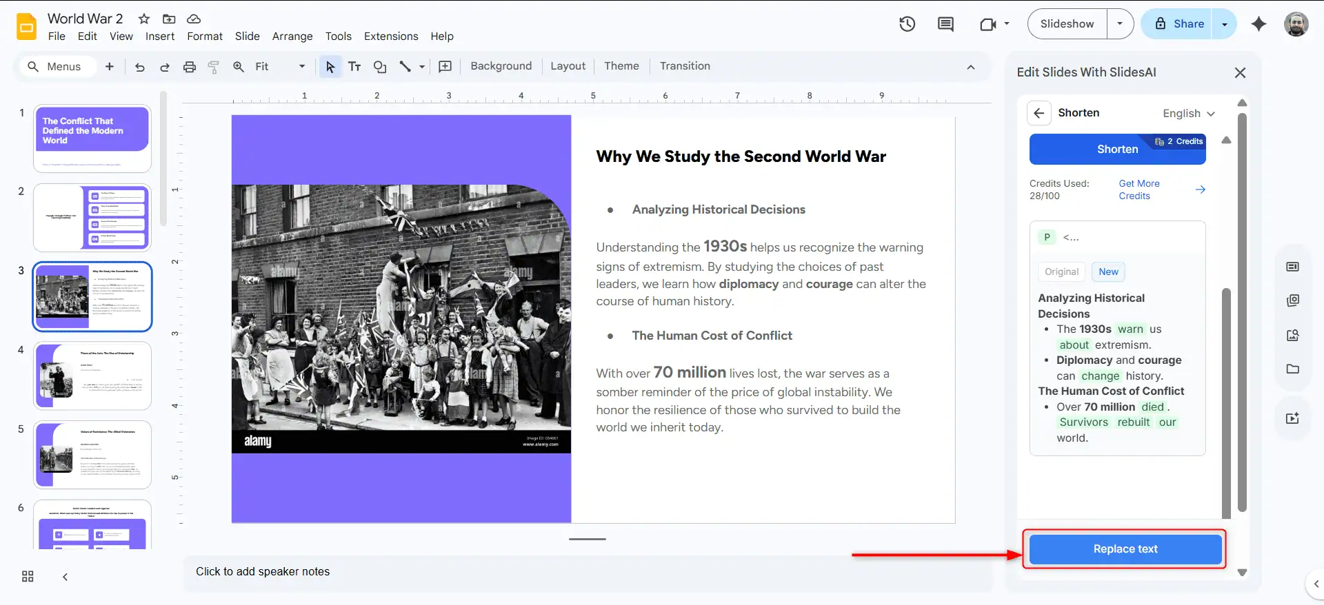 Review the shortened text