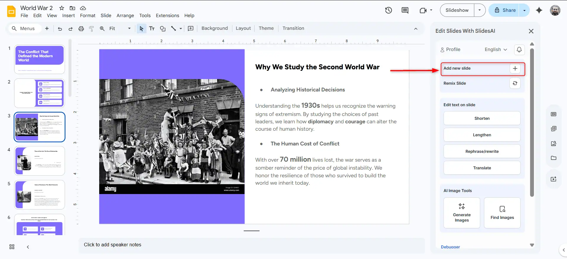 Add new slide option